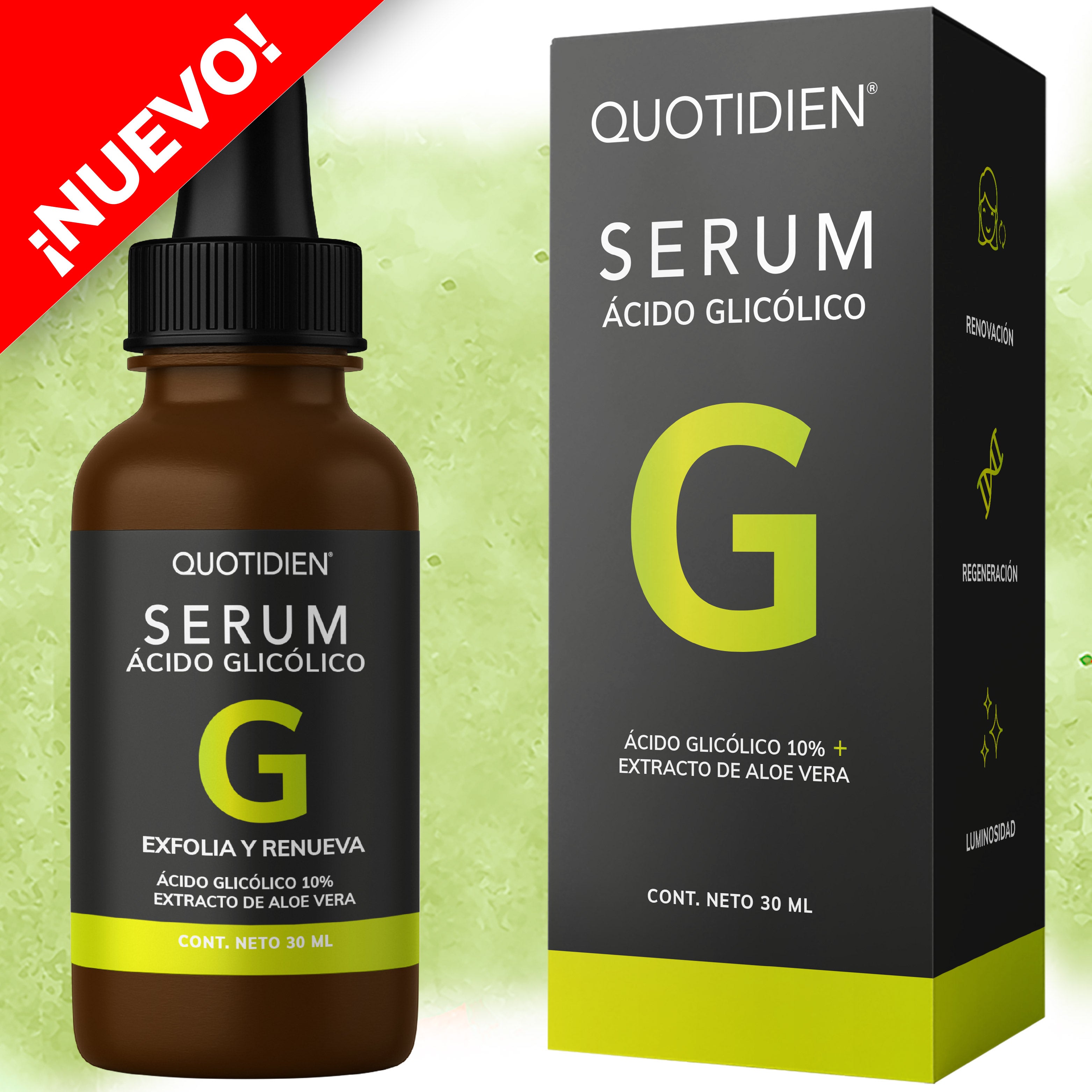 NUEVO: Serum Ácido Glicólico + Aloe vera + Glicerina - Para Todo Tipo de Piel - 30ml