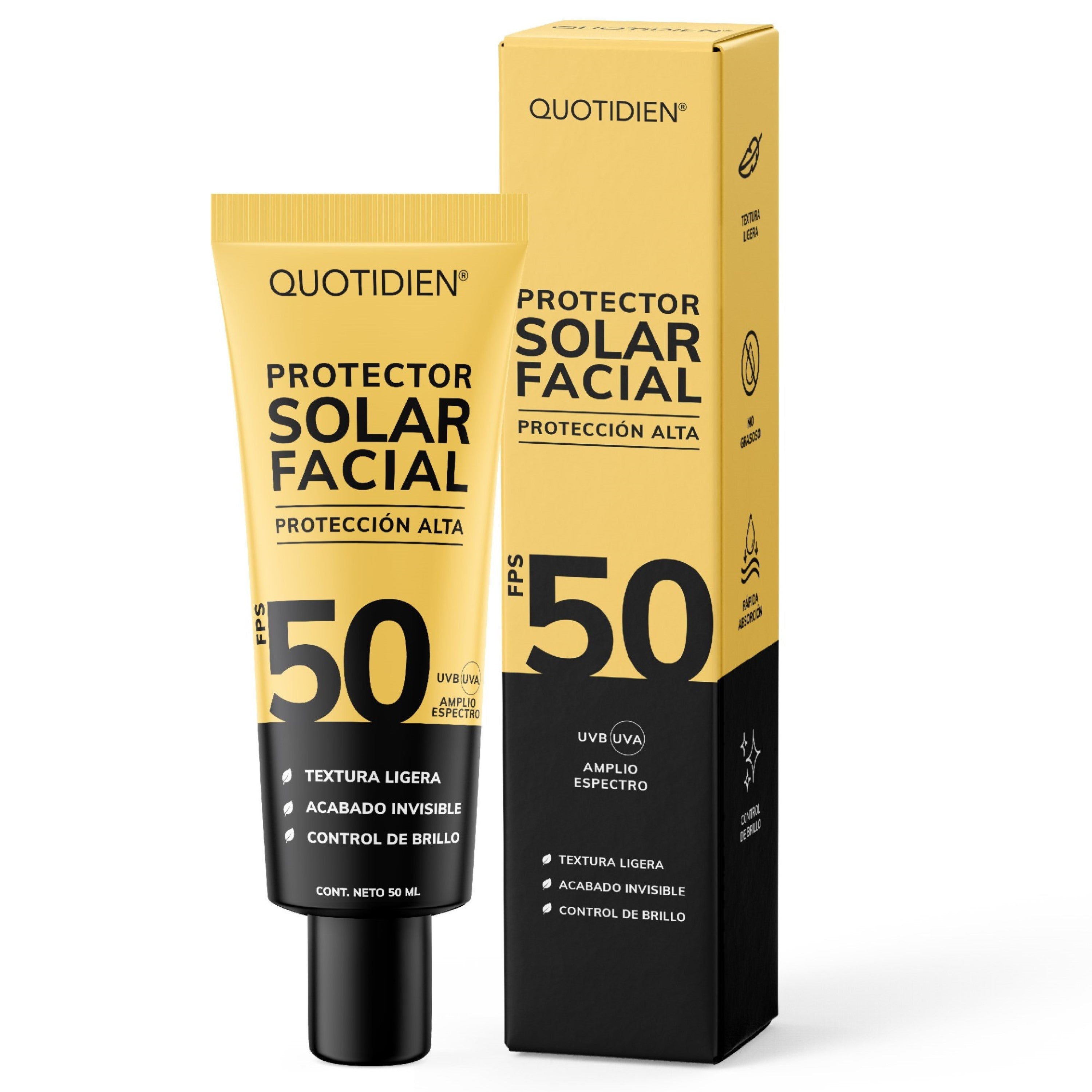 NUEVO: Protector Solar Facial FPS 50 - Textura ligera - Acabado Invisible - Control de Brillo - 50 ml