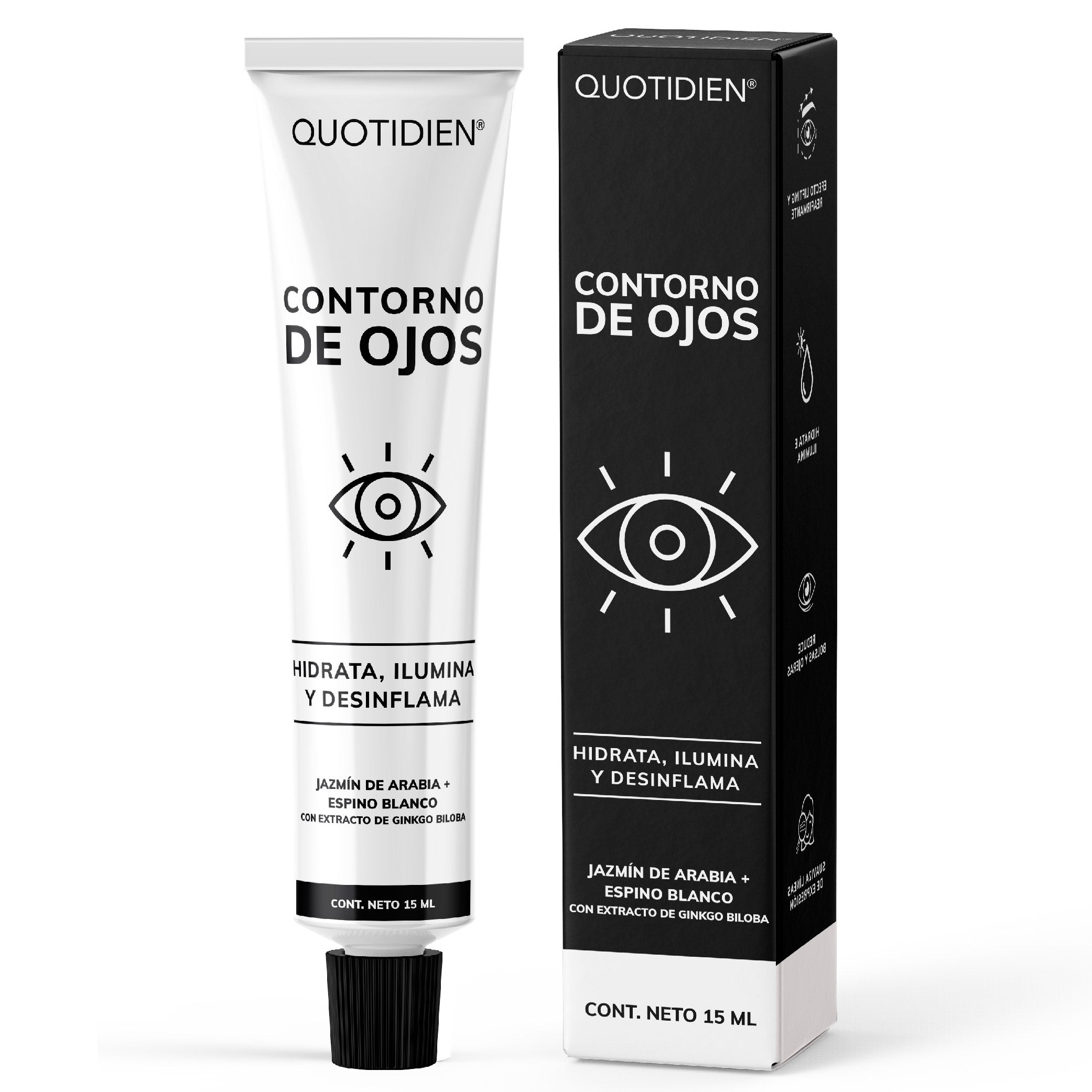 Contorno de Ojos Jazmín de Arabia + Espino Blanco + Extracto de Ginkgo Biloba - 97% Ingredientes Naturales - 15ml