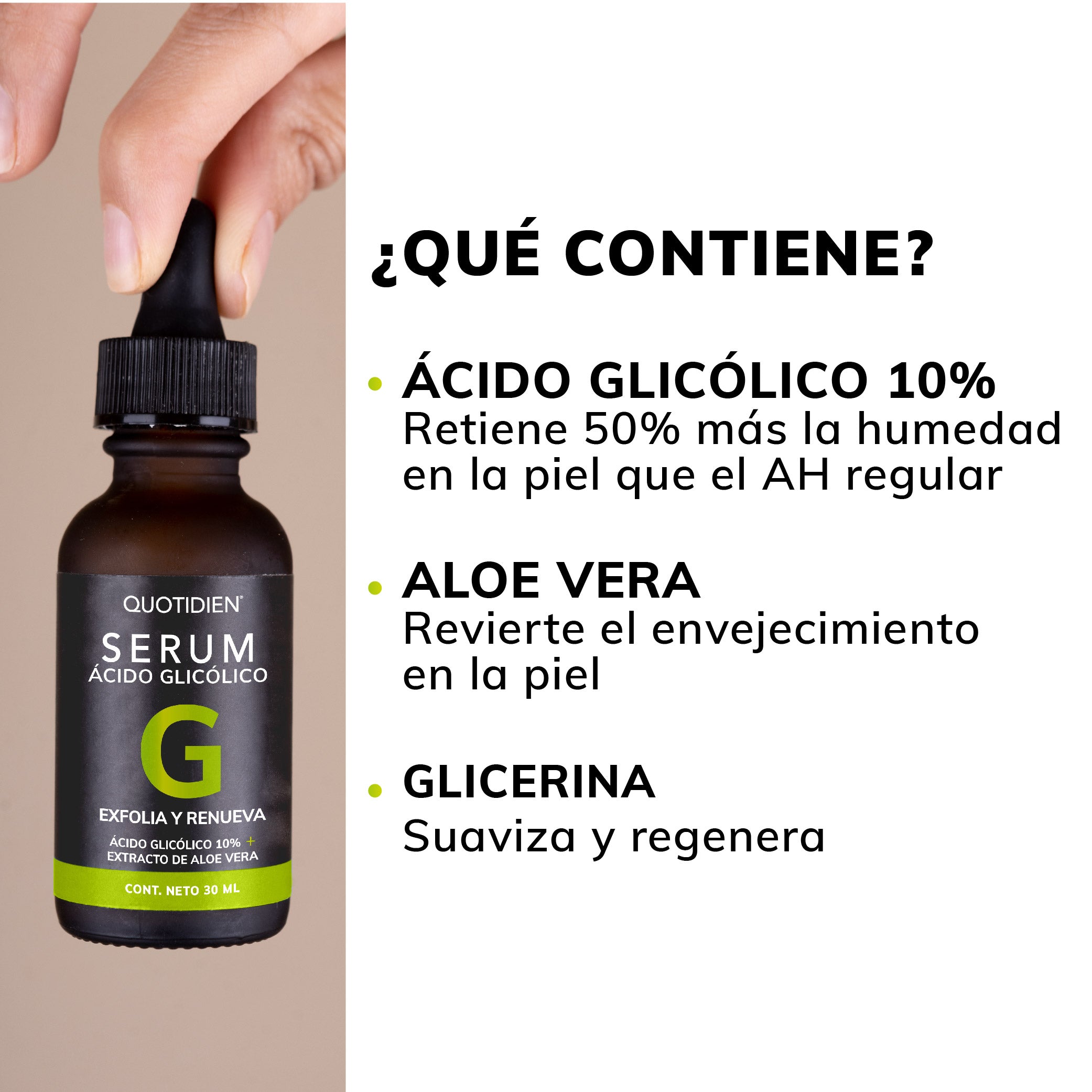 Serum Ácido Glicólico + Aloe vera + Glicerina - Para Todo Tipo de Piel - 30ml