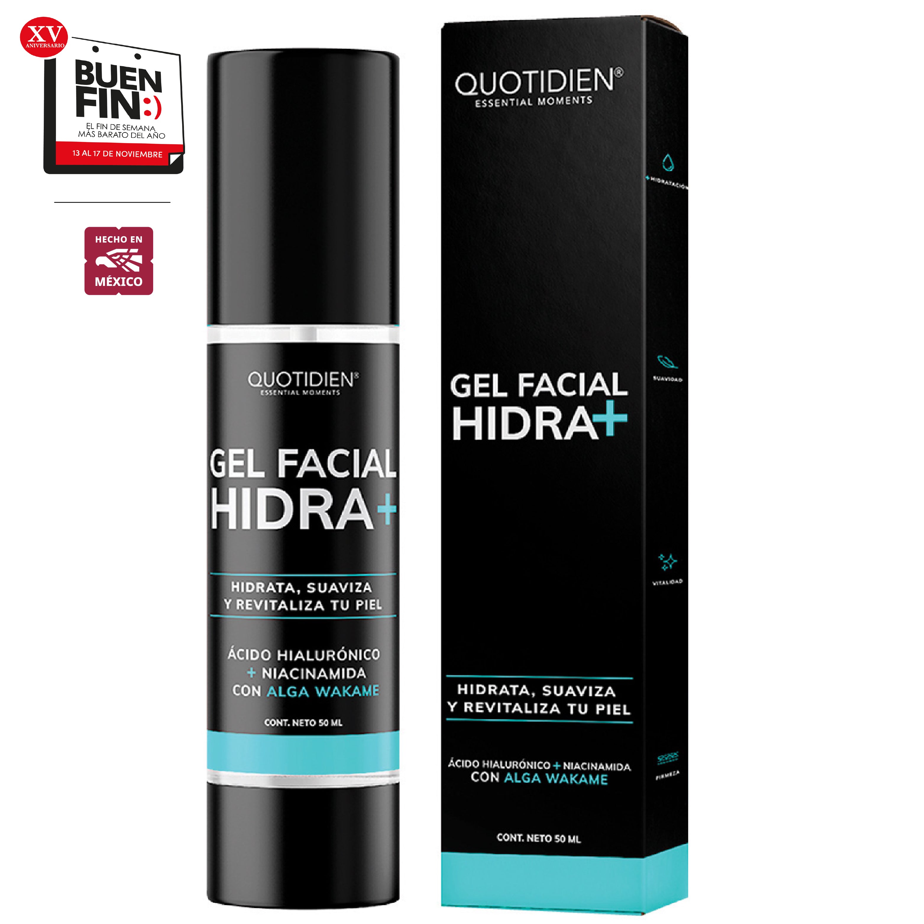 Gel Facial Hidratante Con Ácido Hialurónico + Niacinamida - 97% Ingredientes Naturales - Para Todo Tipo de Piel -50ml