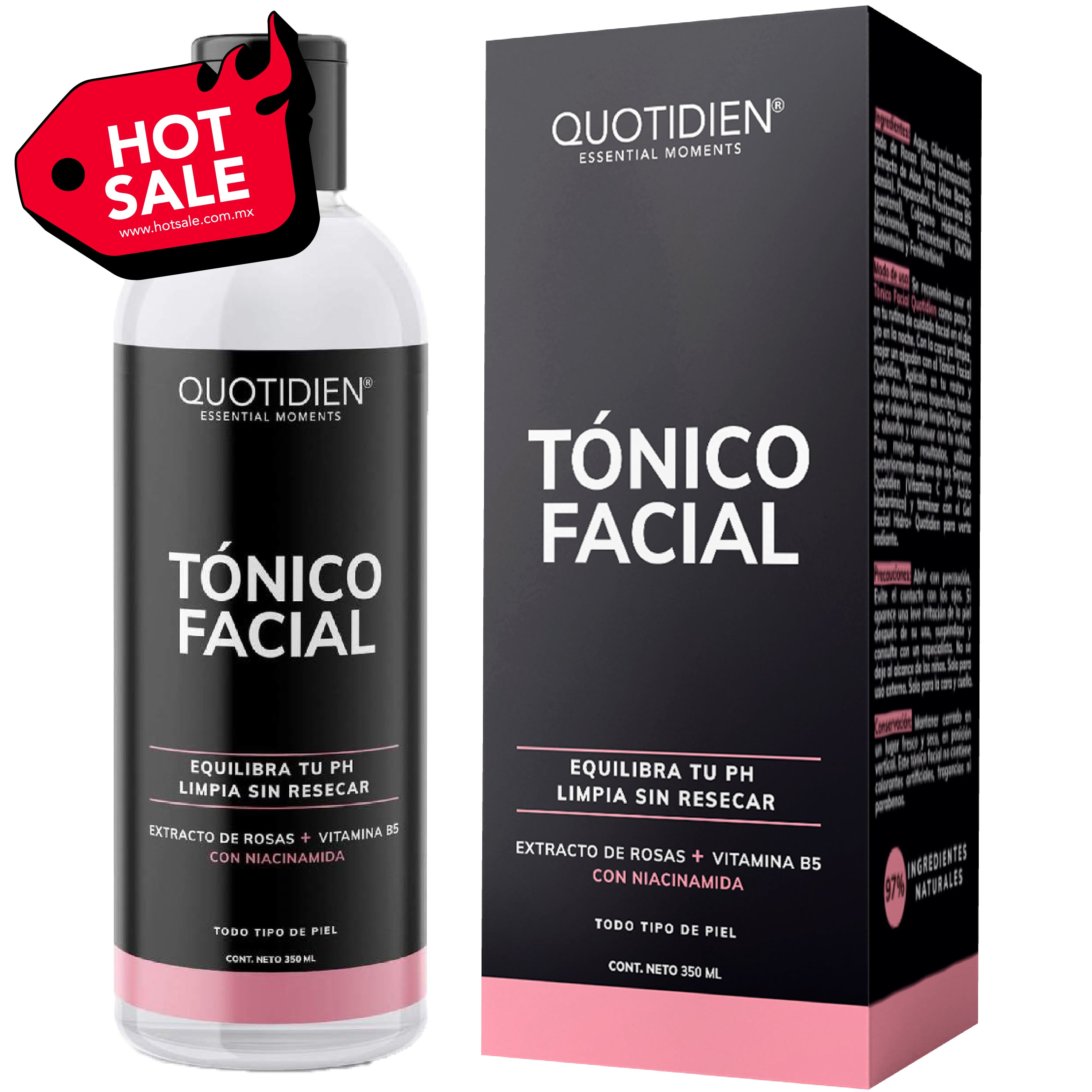 Tónico Facial 350ml con Agua de Rosas y Vitamina B5 · Quotidien