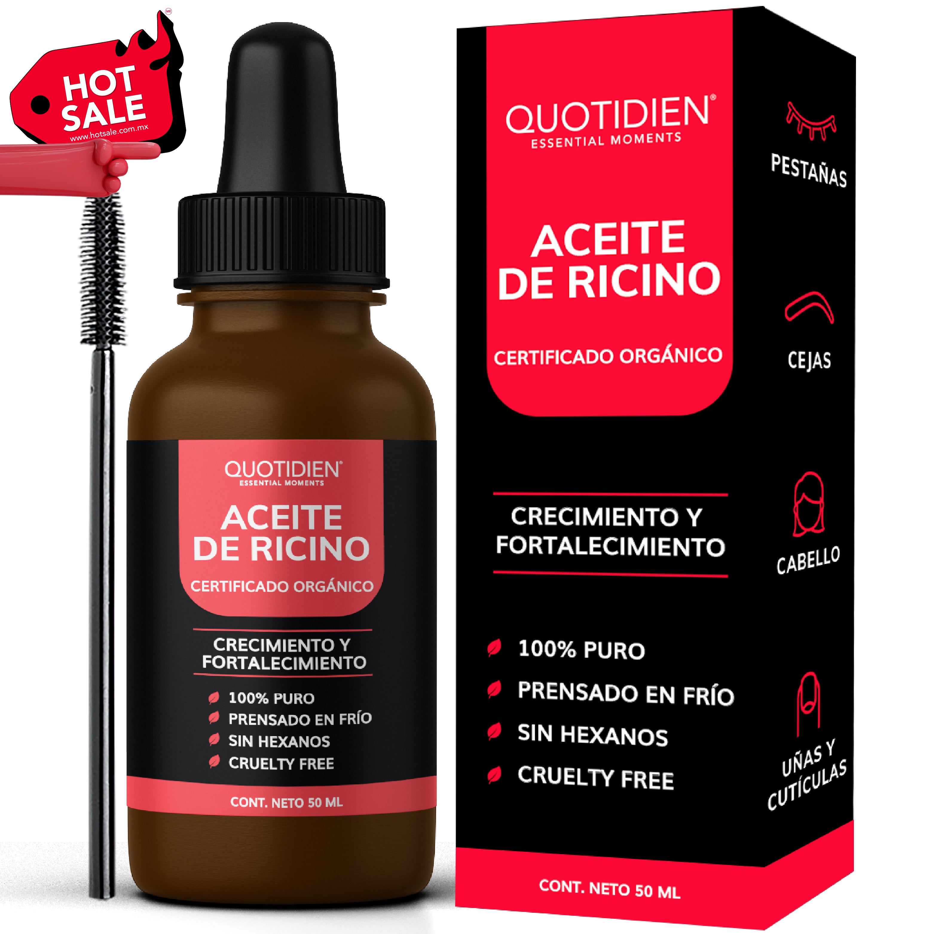 Aceite de Ricino Certificado Orgánico por OTCO - Prensado en Frío, Sin Hexanos - 100% Puro -50ml