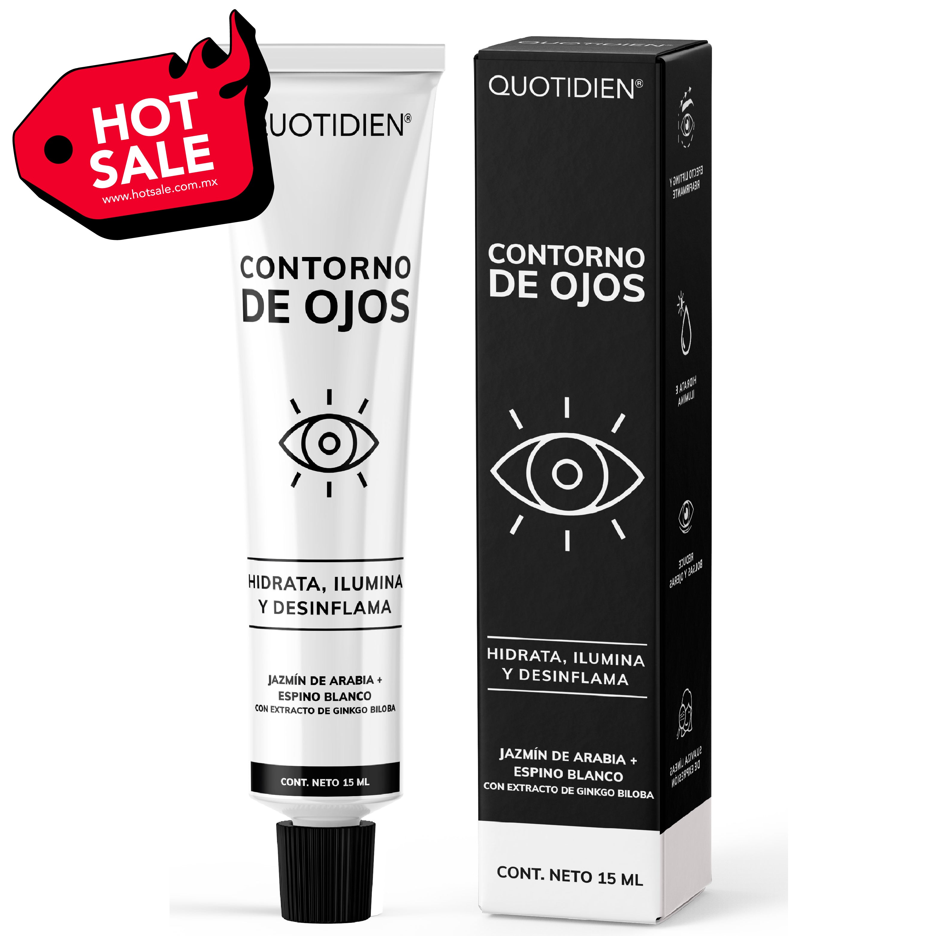 Contorno de Ojos 15ml con Jazmín de Arabia y Ginkgo Biloba · Quotidien