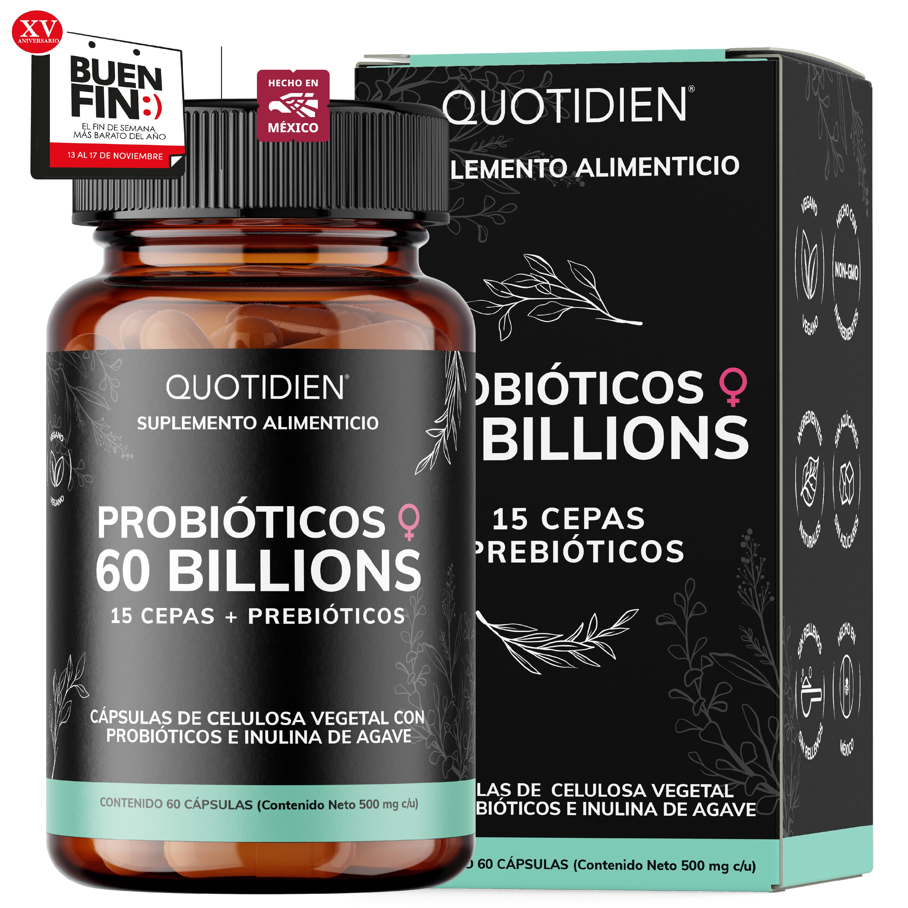 Probioticos 60 Billions - 15 Cepas + Prebióticos - 60 cápsulas