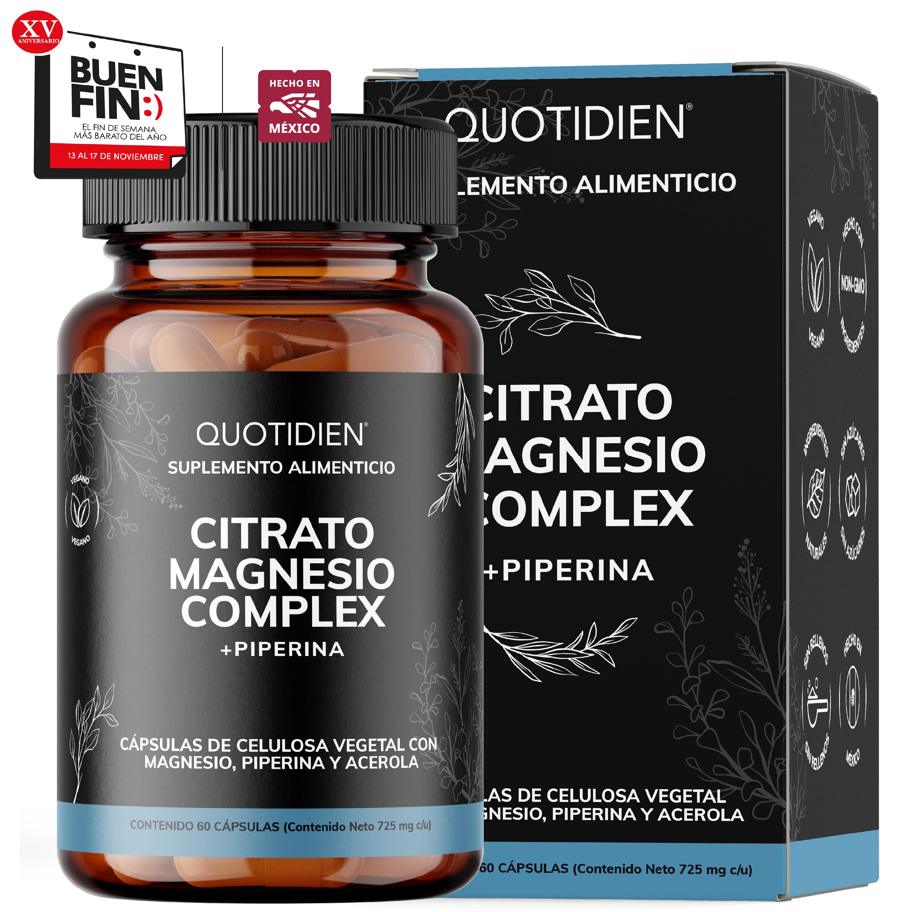 Citrato Magnesio Complex + Piperina - 60 cápsulas