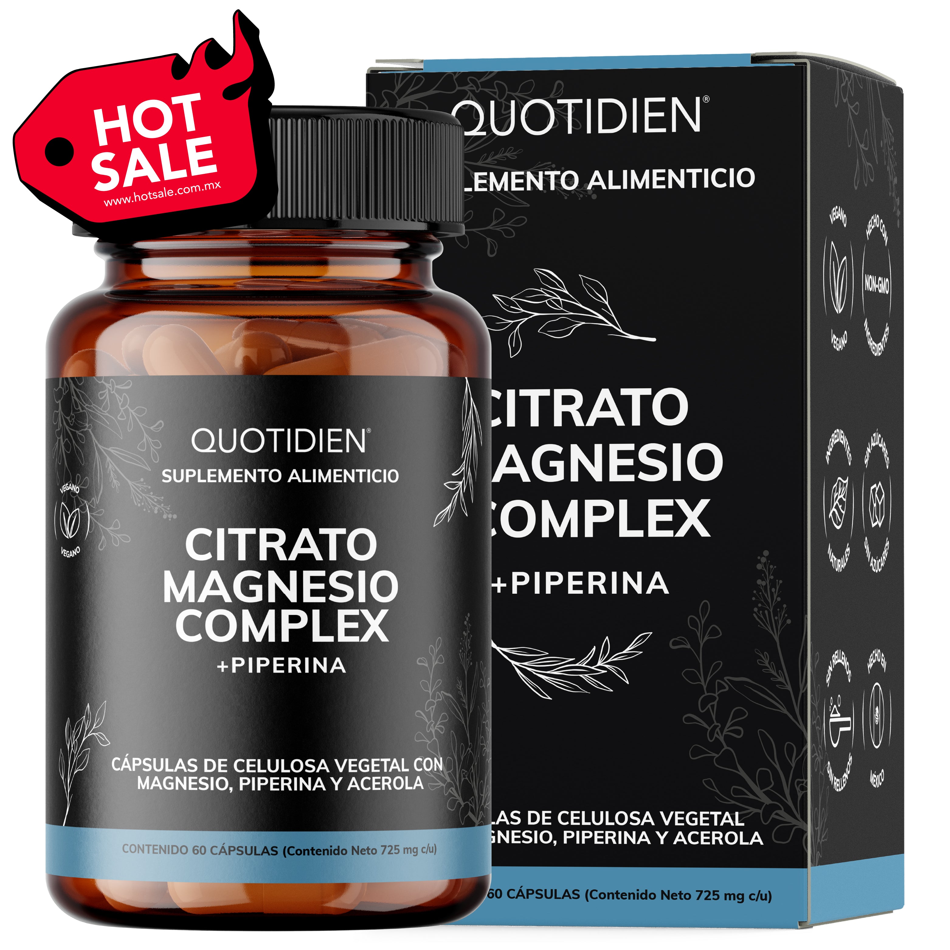 Frasco de Citrato Magnesio Complex con Piperina 60 cápsulas · Quotidien