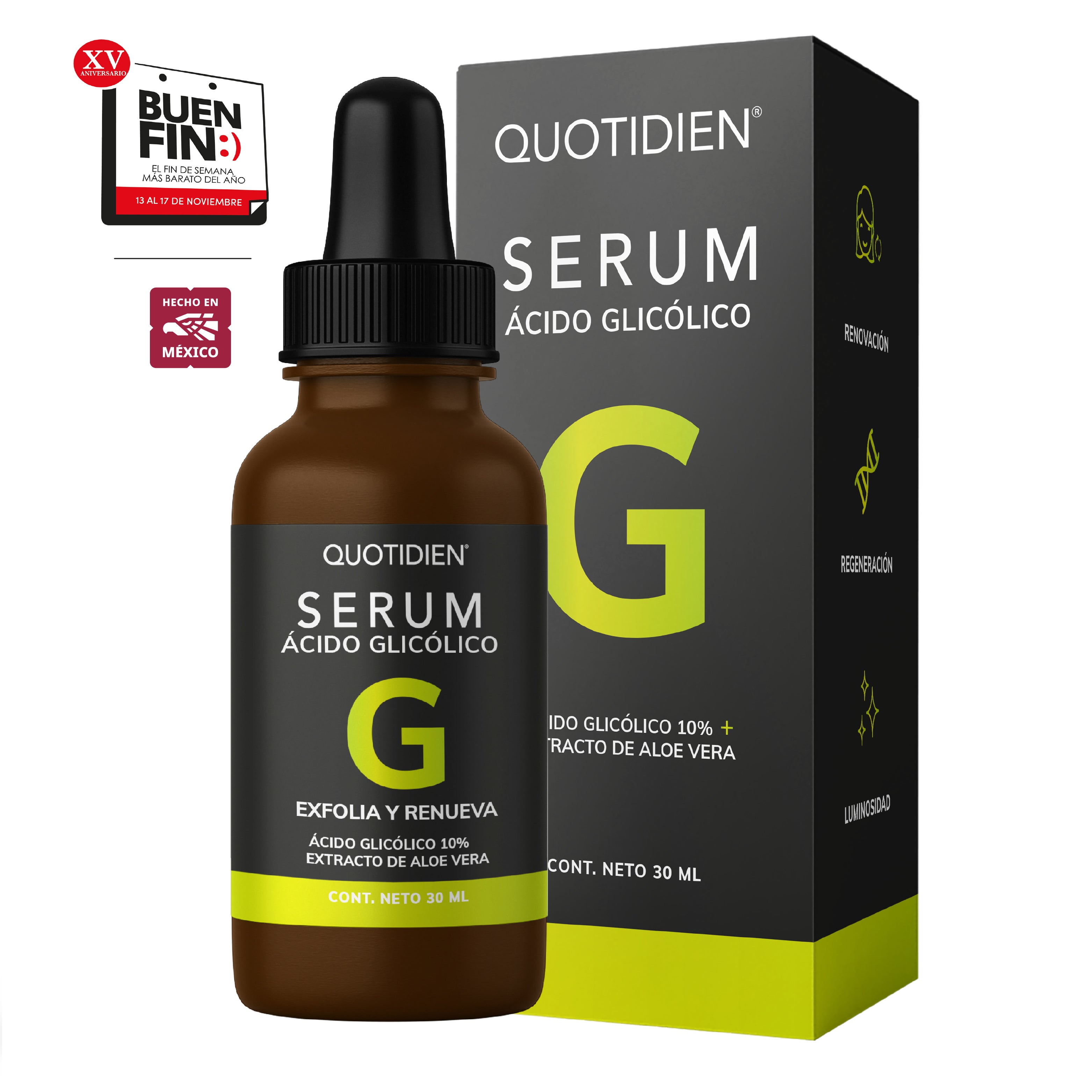 Serum Ácido Glicólico + Aloe vera + Glicerina - Para Todo Tipo de Piel - 30ml