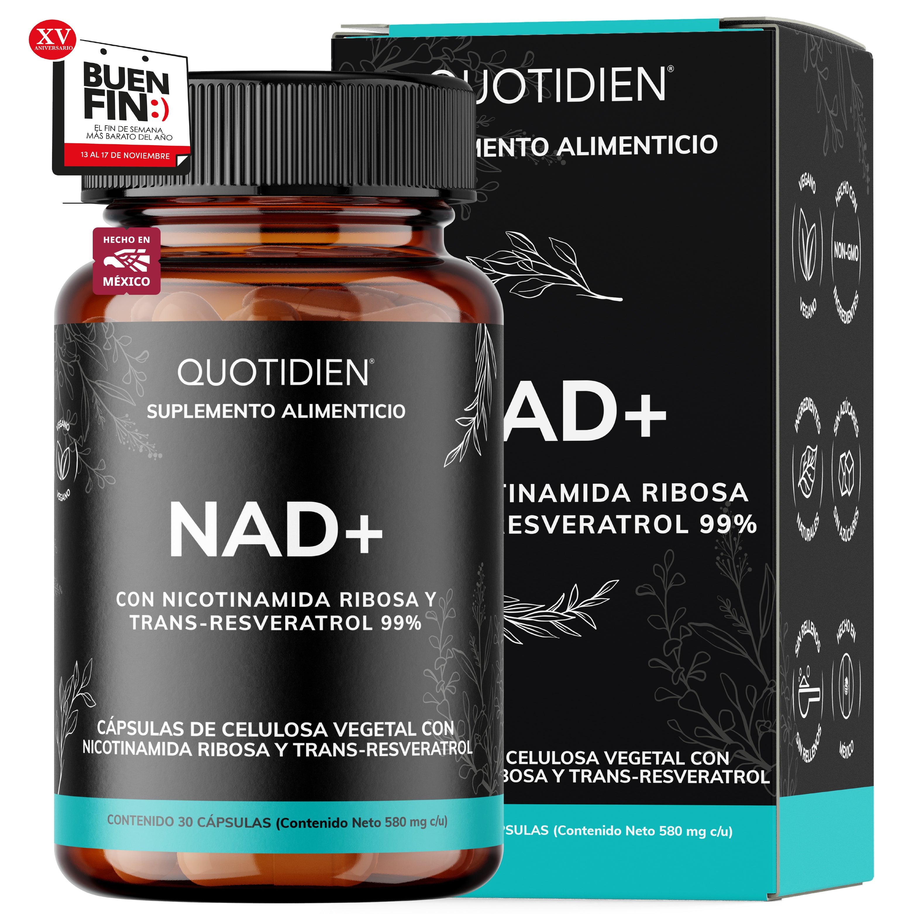 NAD+ | Nicontinamida Ribosa + Trans-Resveratrol 99% - 30 cápsulas