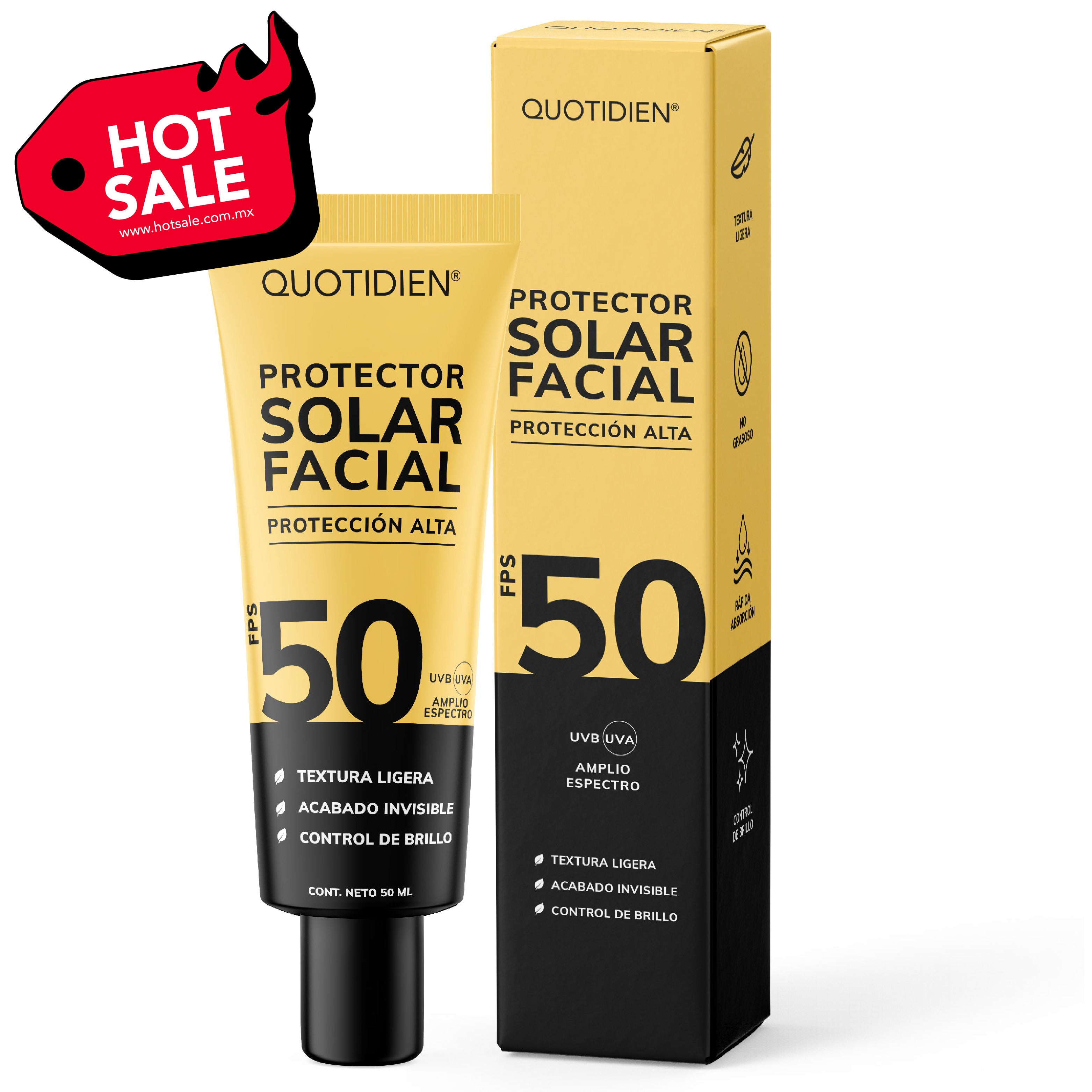 Protector Solar Facial FPS 50 textura ligera 50ml · Quotidien