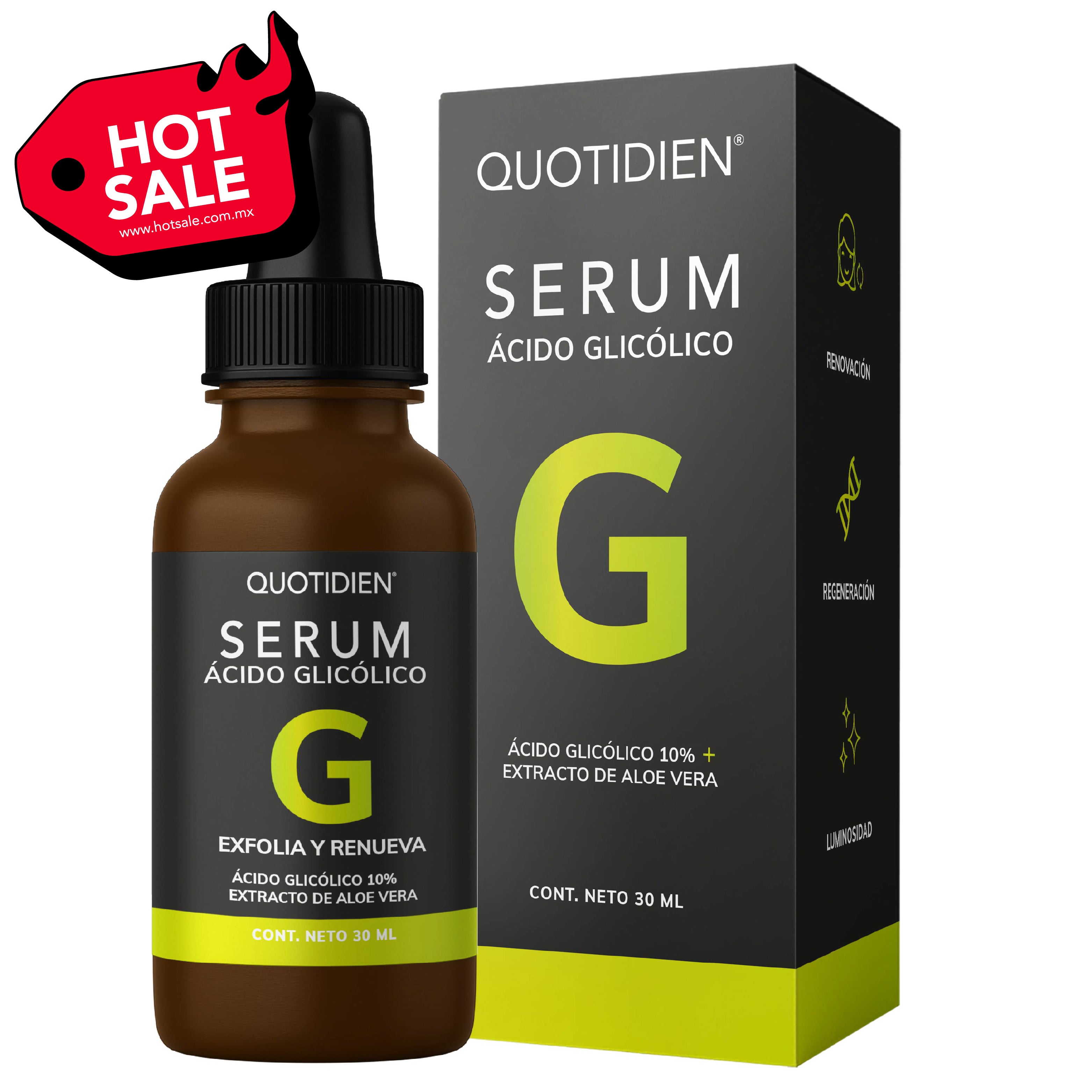 Serum Ácido Glicólico 30ml exfoliante con Aloe Vera · Quotidien