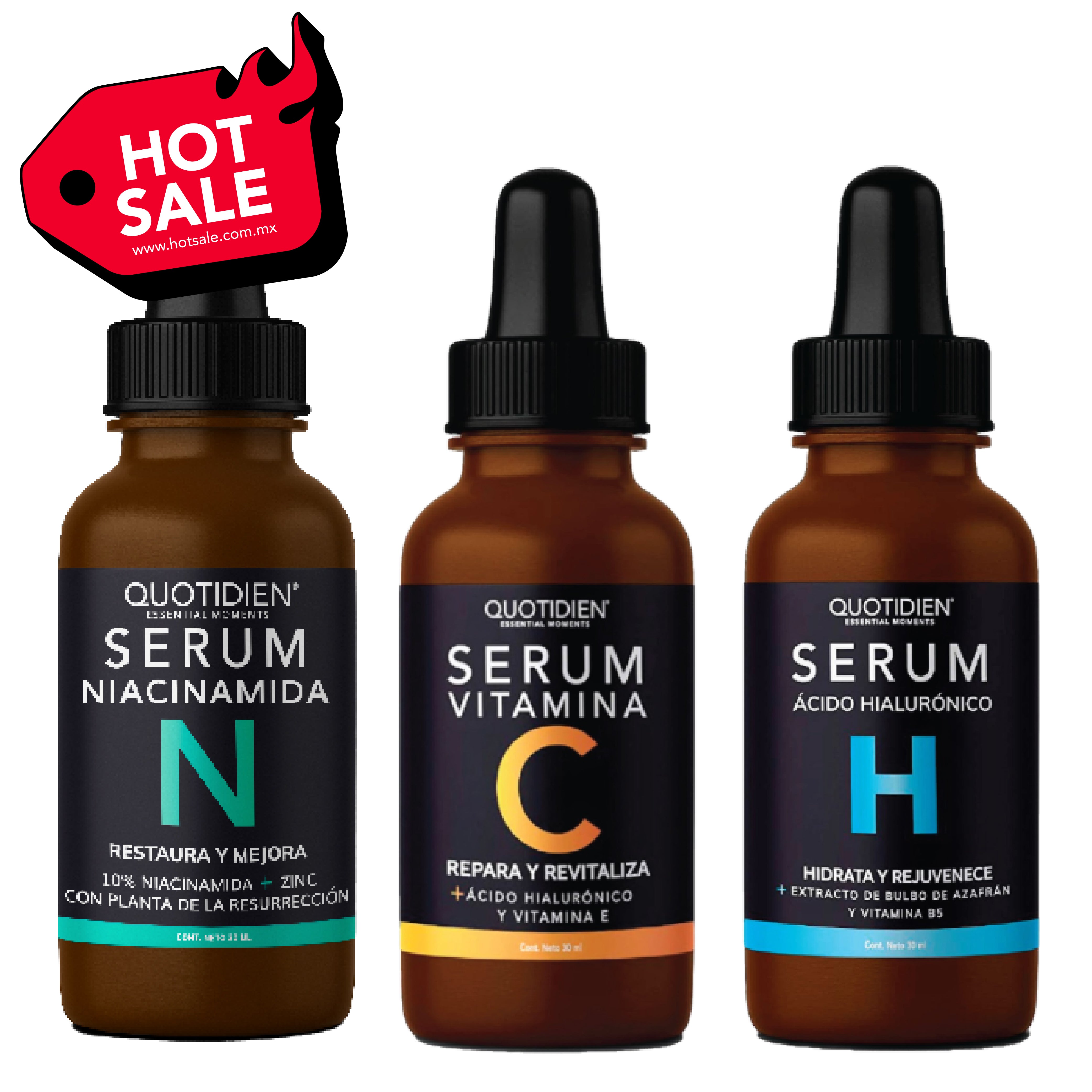 Kit Los Esenciales (47% OFF) - Serum de Vitamina C 30ml + Serum de Niacinamida 30ml + Serum de Ácido Hialurónico 30ml