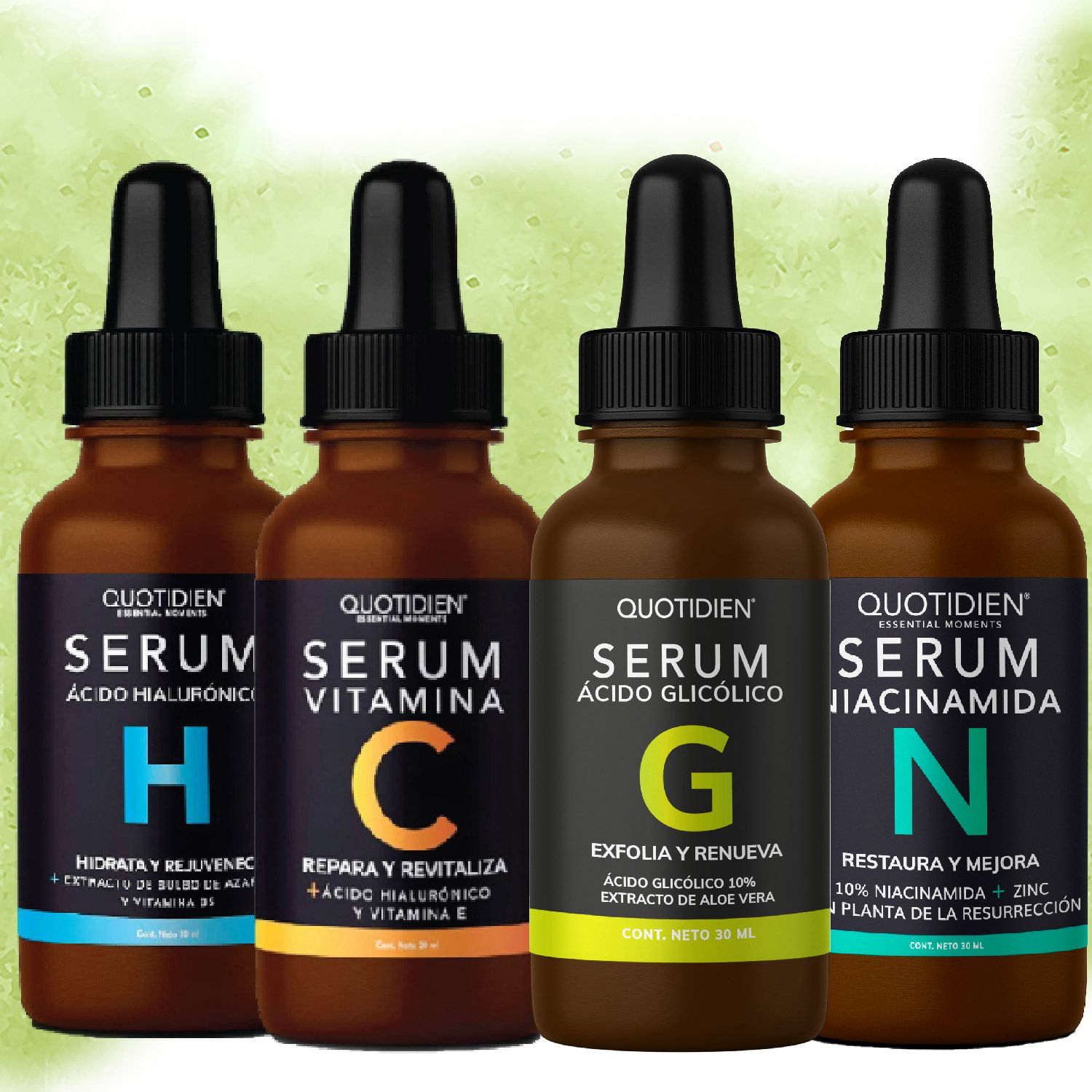 NUEVO: Kit Los 4 Fantásticos (44% OFF) - Serum de Vitamina C 30ml + Serum de Niacinamida 30ml + Serum Ácido Glicólico 30ml + Serum de Ácido Hialurónico 30ml