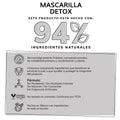 Mascarilla Facial Detox de Carbón Activado + Arcillas Puras (Kaolin y Bentonita) + Cera de Arroz + Extractos Naturales - 94% Ingredientes Naturales